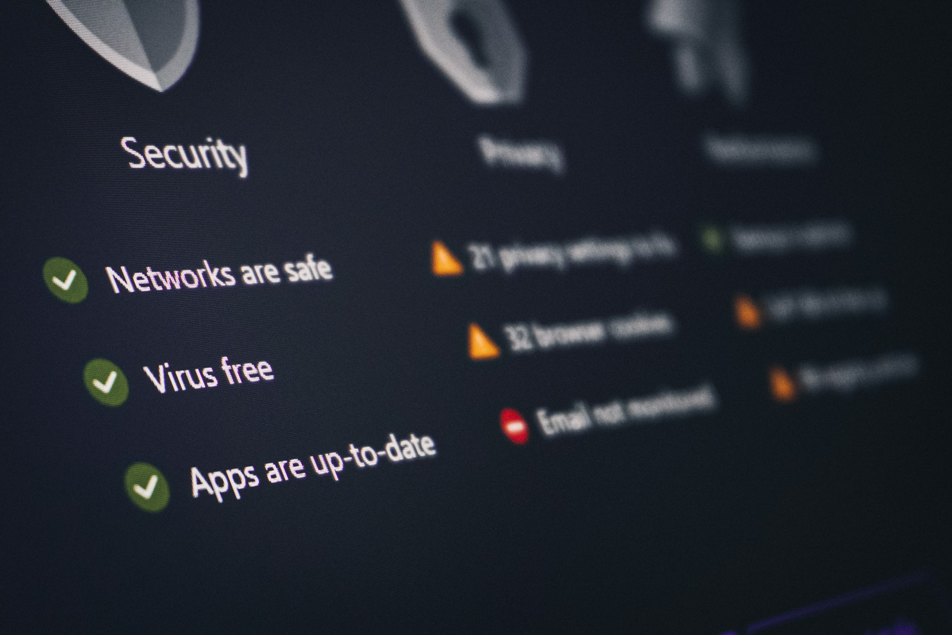 A close-up of a screen that shows 'networks are safe'.